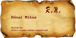 Rónai Miksa névjegykártya